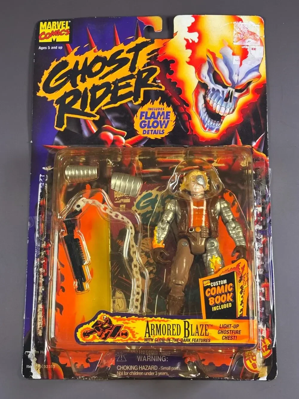 Vintage 1995 Toy Biz Marvel Comics Ghost Rider Blaze Glow in the Dark Figure New